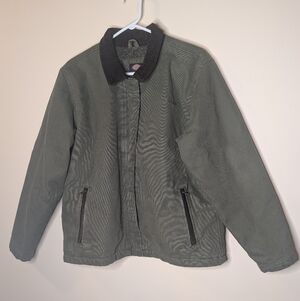 Dickies Olive Jacket with Black Collar, Size Large